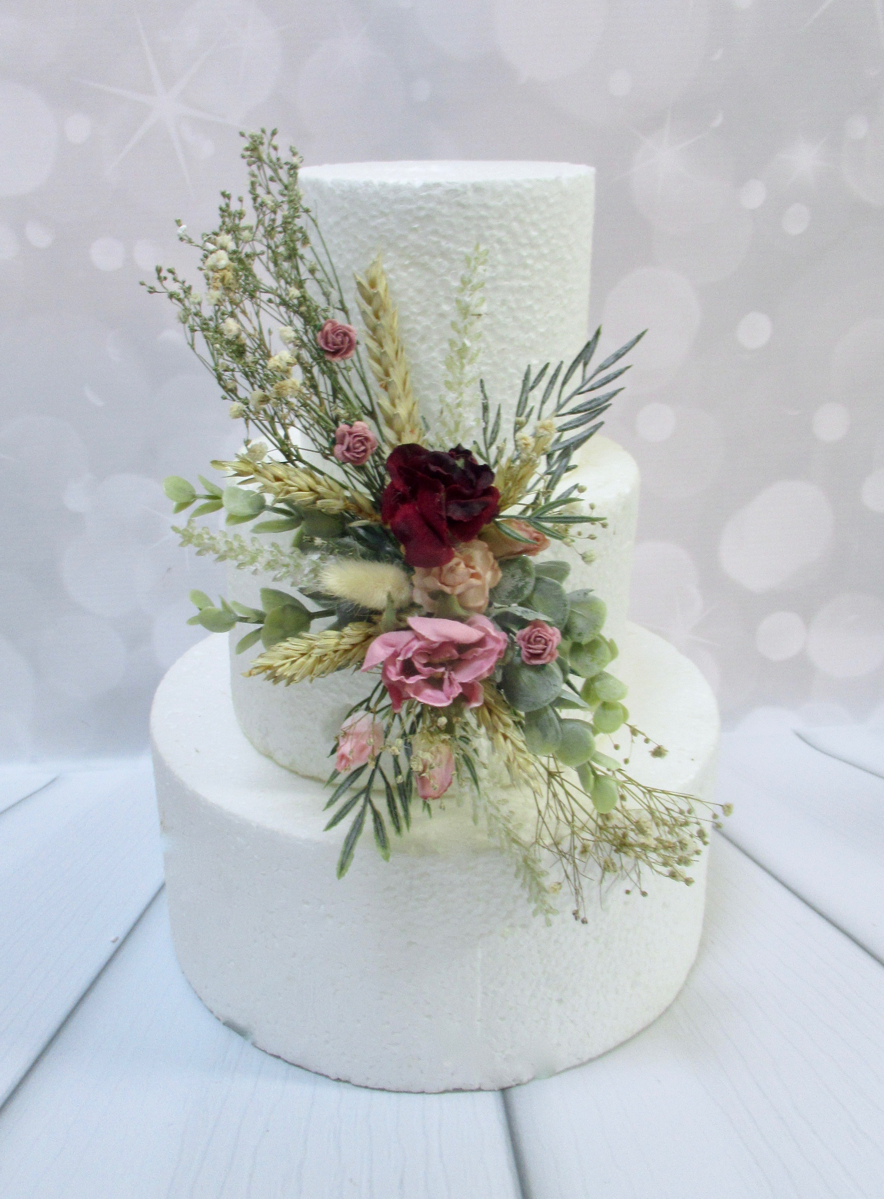 Dried Flowers for cakes, burgundy and dusky pink cake flowers